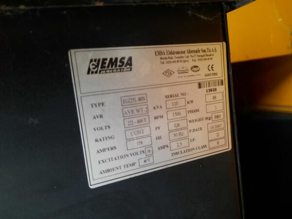 EMSA aggregátor 110kVA 88kW védőburkolattal (azonosító: 6445) - Image 11