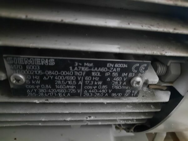Siemens villanymotor (azonosító:6093) teljesítmény: 15kW, fordulat: 1460 - Image 2