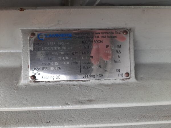 Lammers villanymotor (azonosító: 7331) teljesítmény: 15kW, 1460 ford. - Image 3